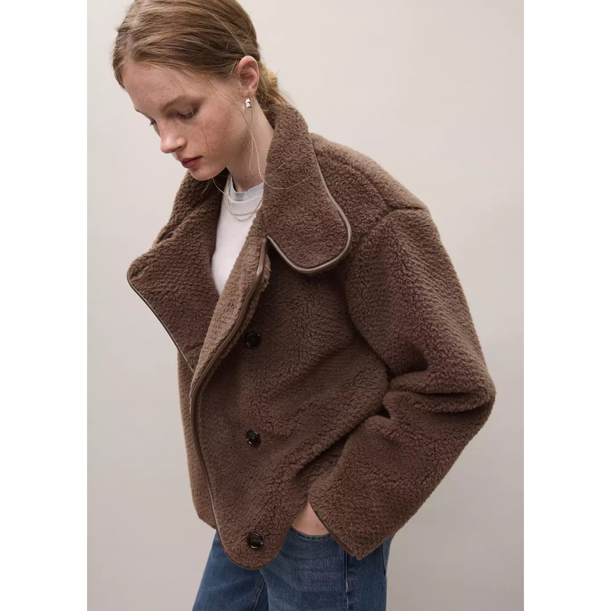 Manteau matelassé effet mouton chocolat, MANGO TEEN