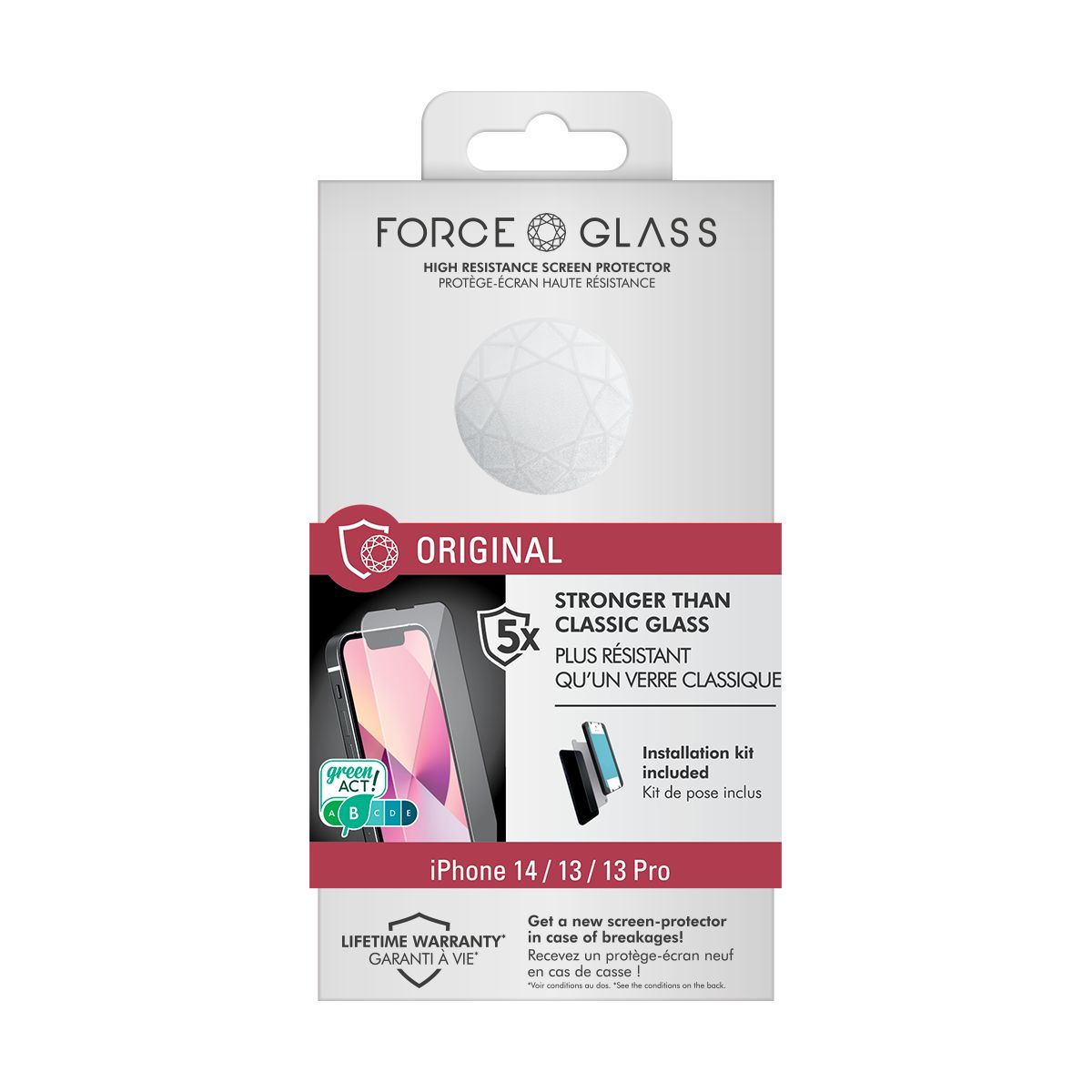 Protège écran iPhone 13/13 Pro/14 Original transparent, FORCE GLASS