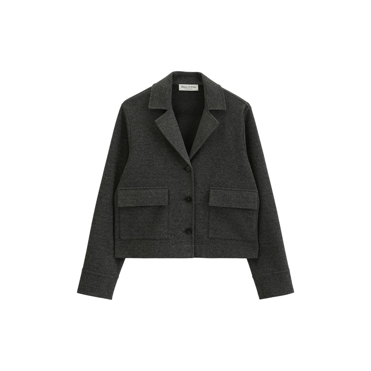 Blazer court en jersey de tweed Mélange extensible de coton bio, polyester et viscose gris, MARC O'POLO