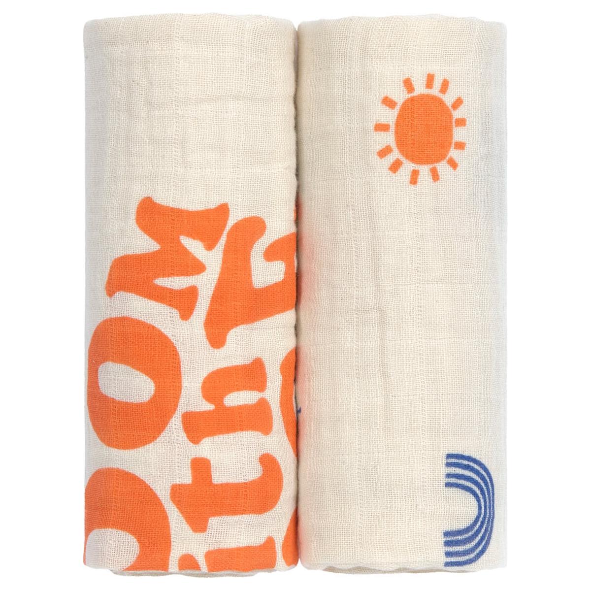 Lot de 2 langes beige, orange, bleu, LASSIG