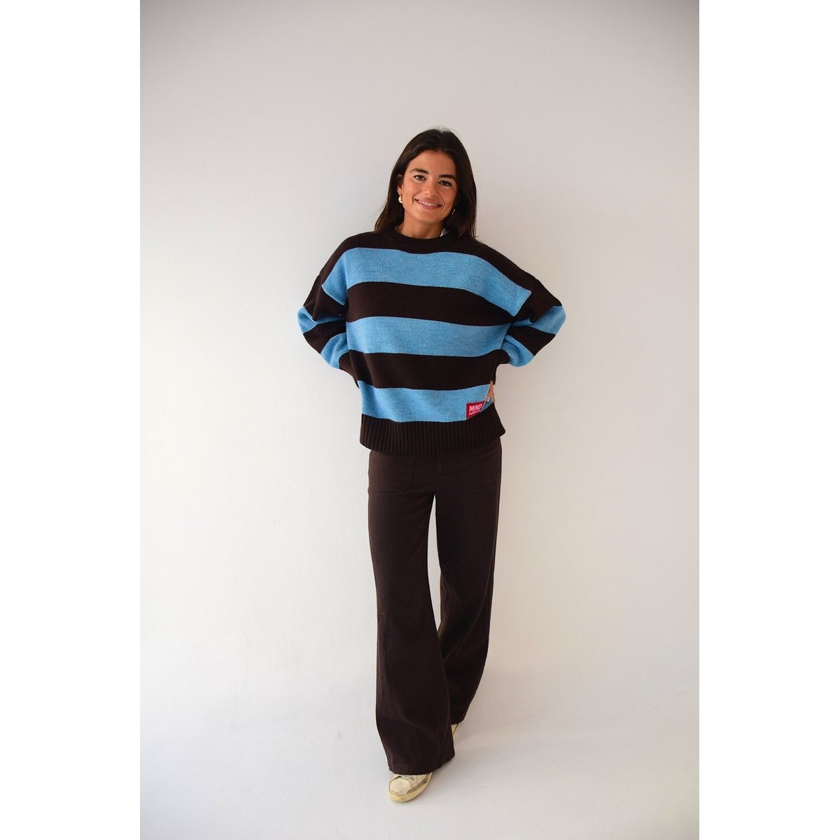 Pull rayé col rond ALEX bleu / marron, MINDTRAVELER