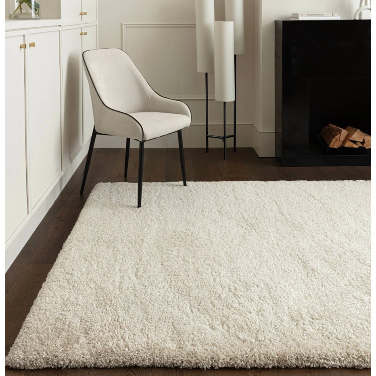 Tapis de salon et chambre poils longs MAPY blanc, NOVATREND