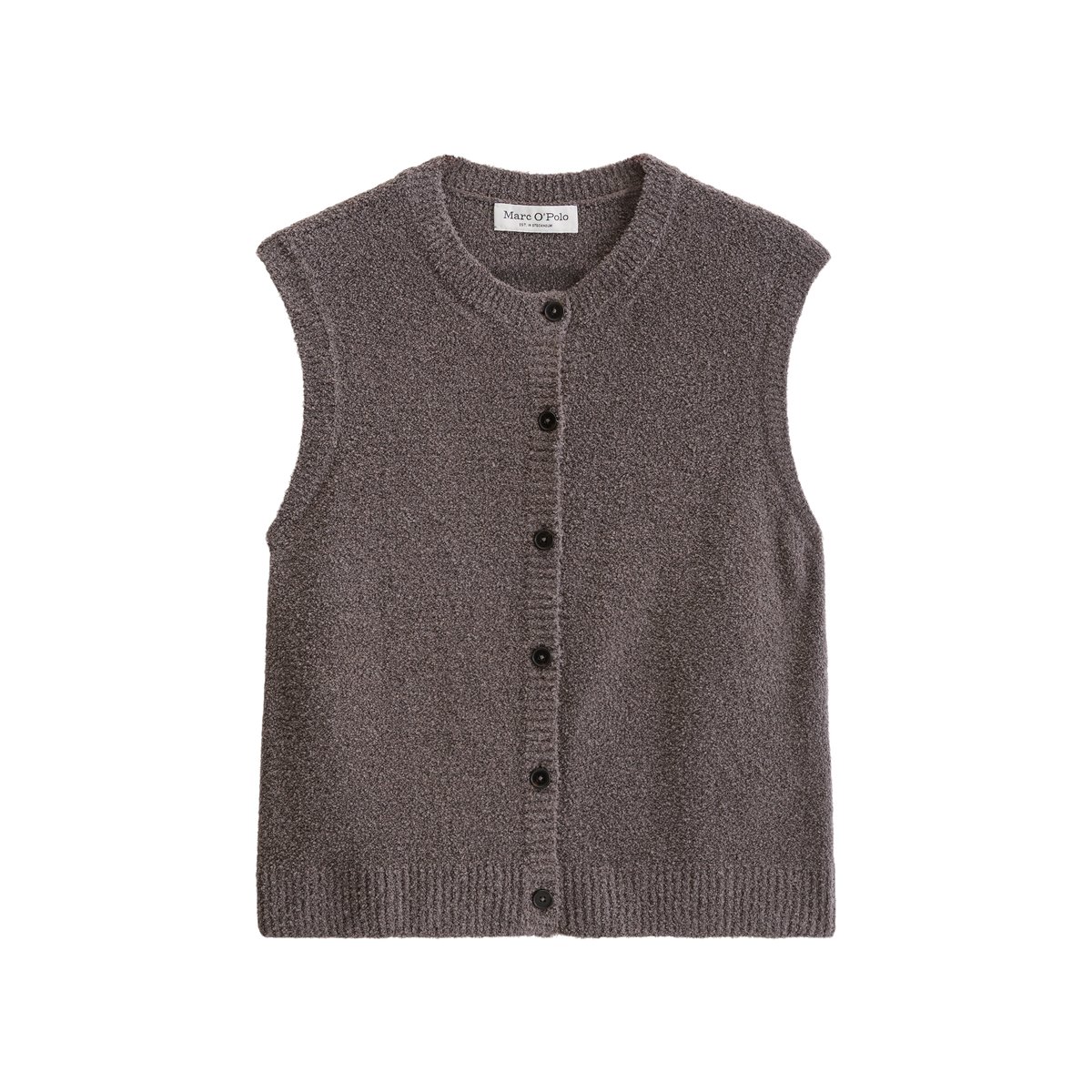 Gilet tricoté sans manches regular en fil bouclé marron, MARC O'POLO
