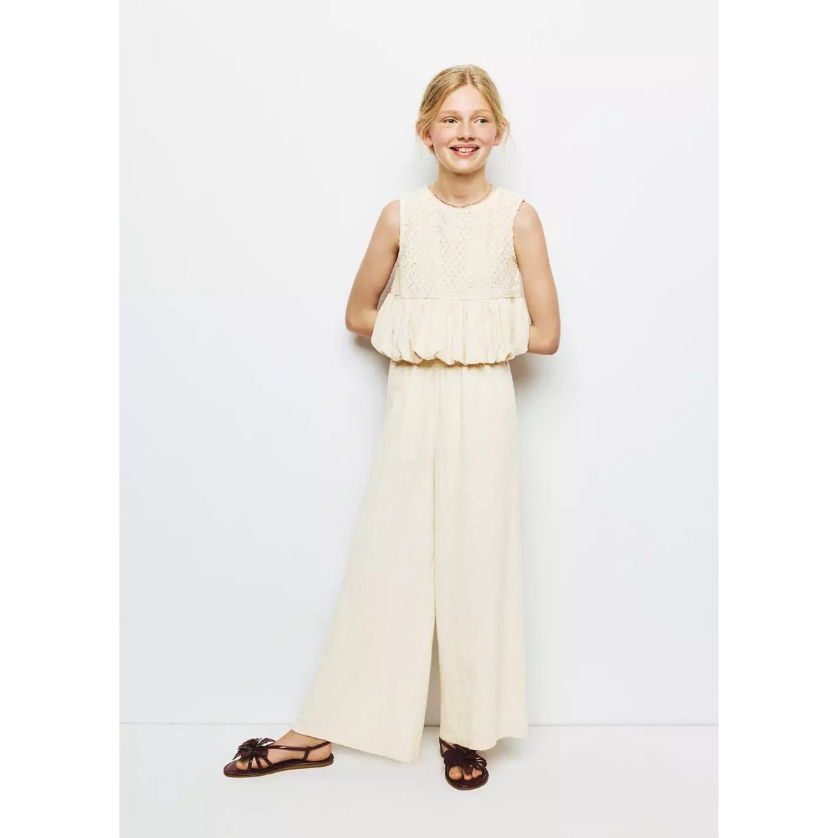 Pantalon coton lin écru, MANGO KIDS