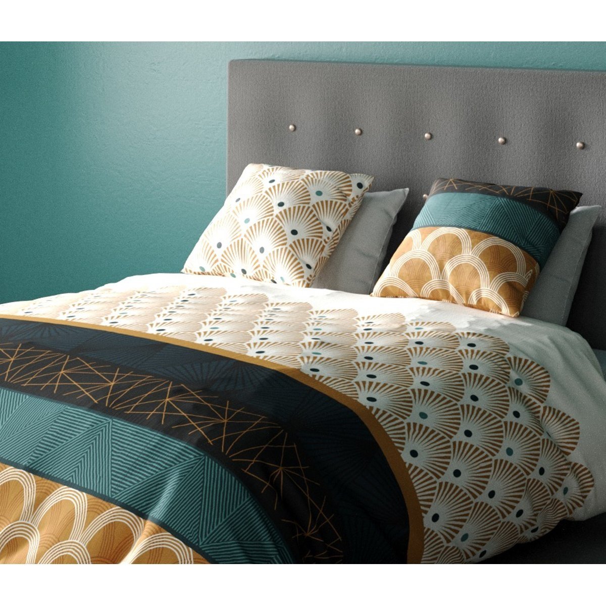 Housse couette + taie Art deco Bangy beige, EDEN