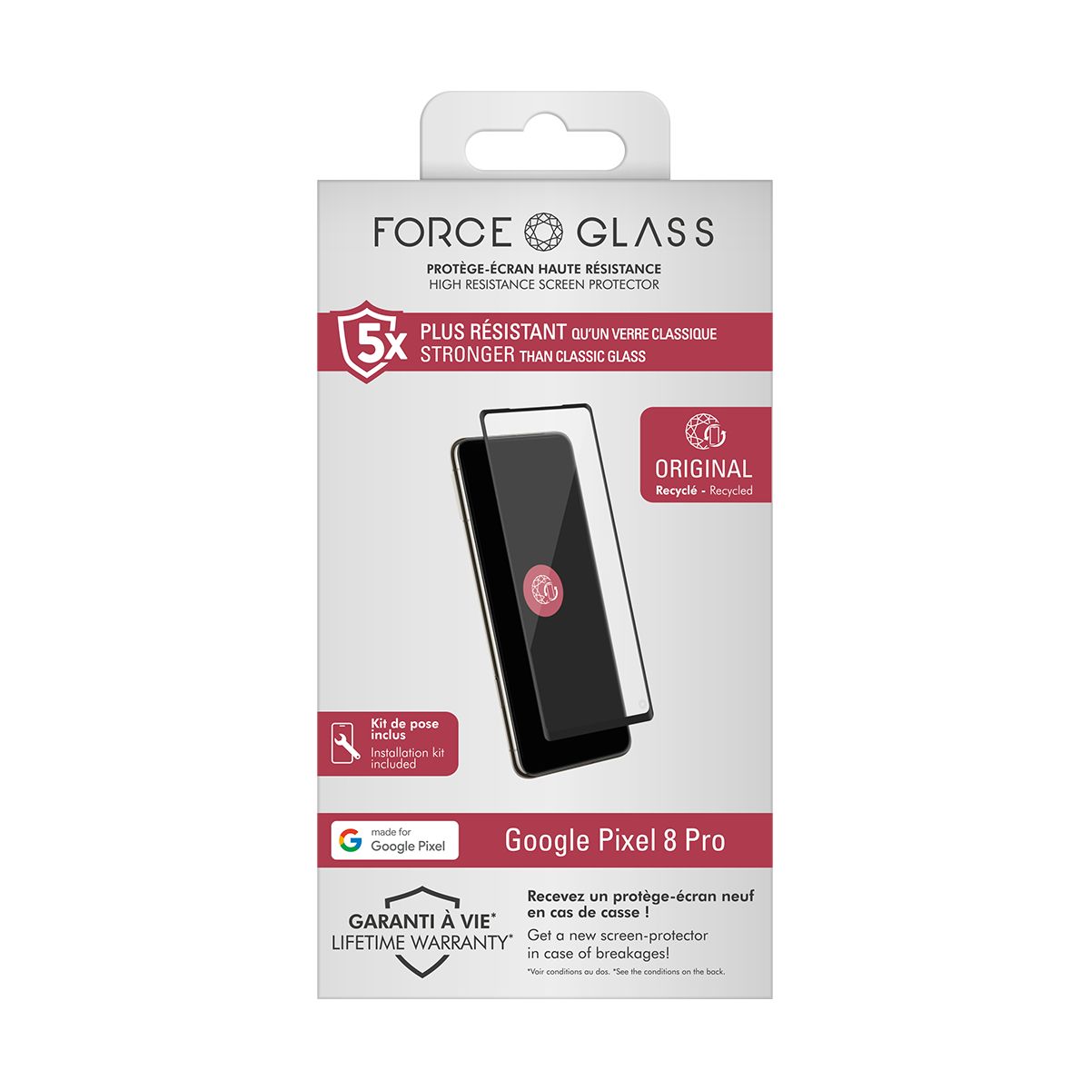 Protège écran Pixel 8 Pro couleur unique, FORCE GLASS