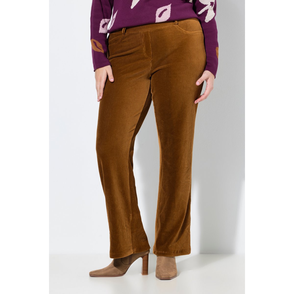 Pantalon à enfiler en velours côtelé cognac, ULLA POPKEN
