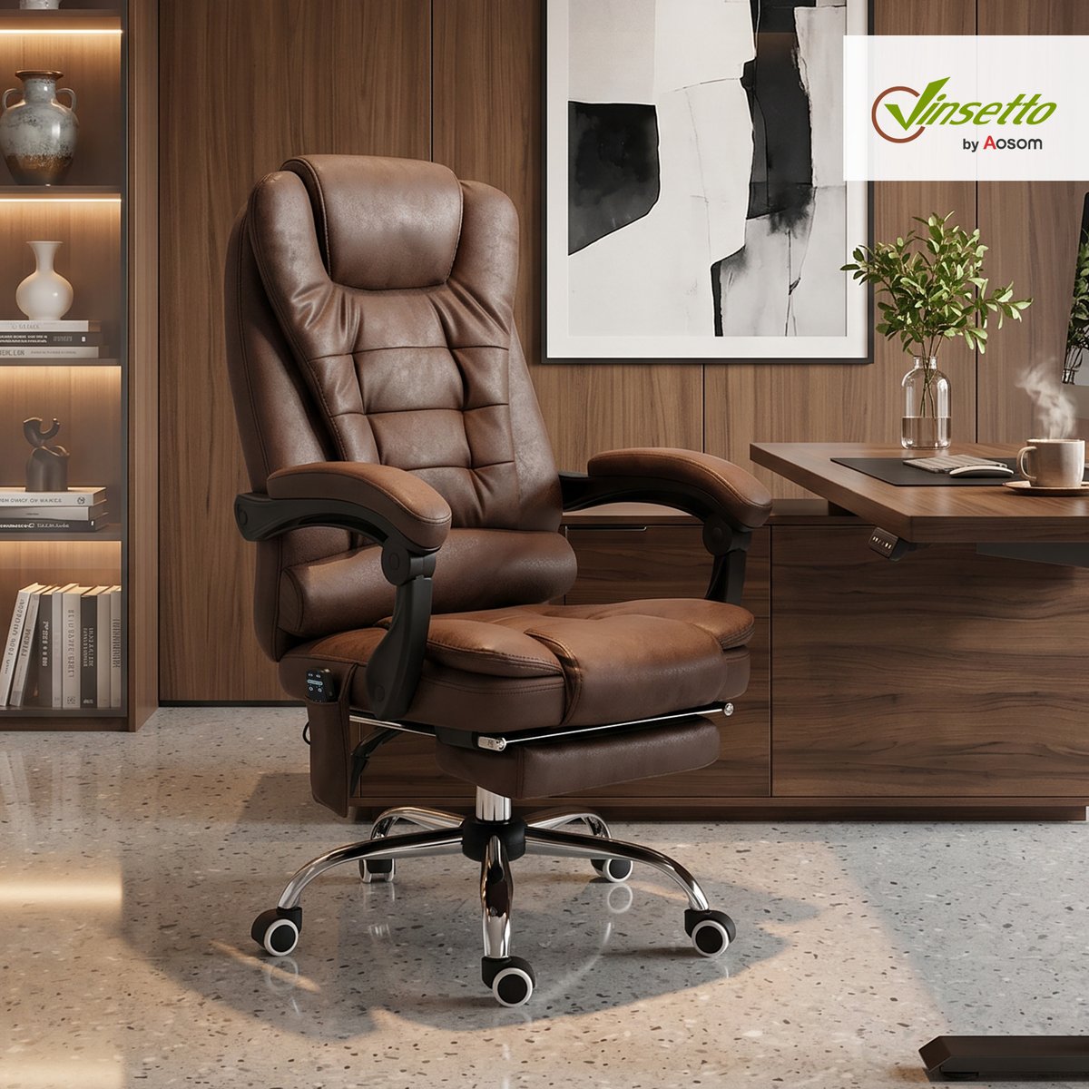 Fauteuil de bureau avec fonction massage marron, HOMCOM
