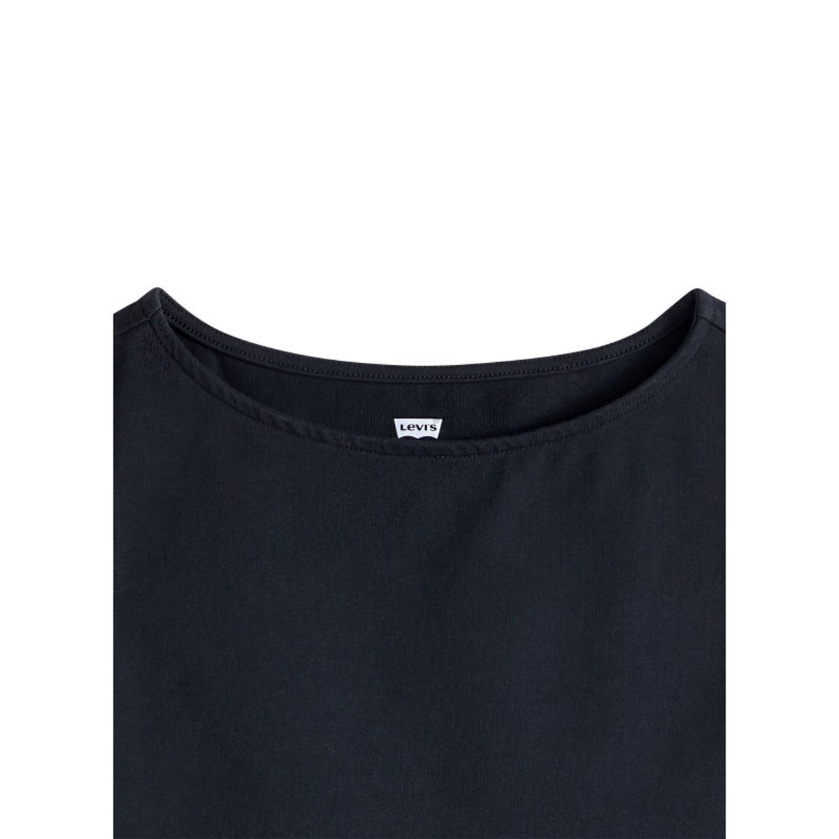 Robe courte en coton mélangé noire uni avec une coupe droite et un col rond noir, LEVI'S