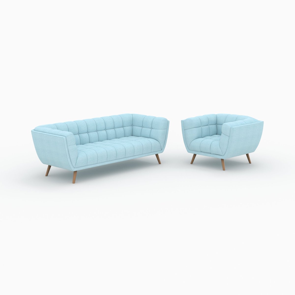 Ensemble canapé et fauteuil en tissu 4 places - CARMEN bleu clair, MAISON PAVANE