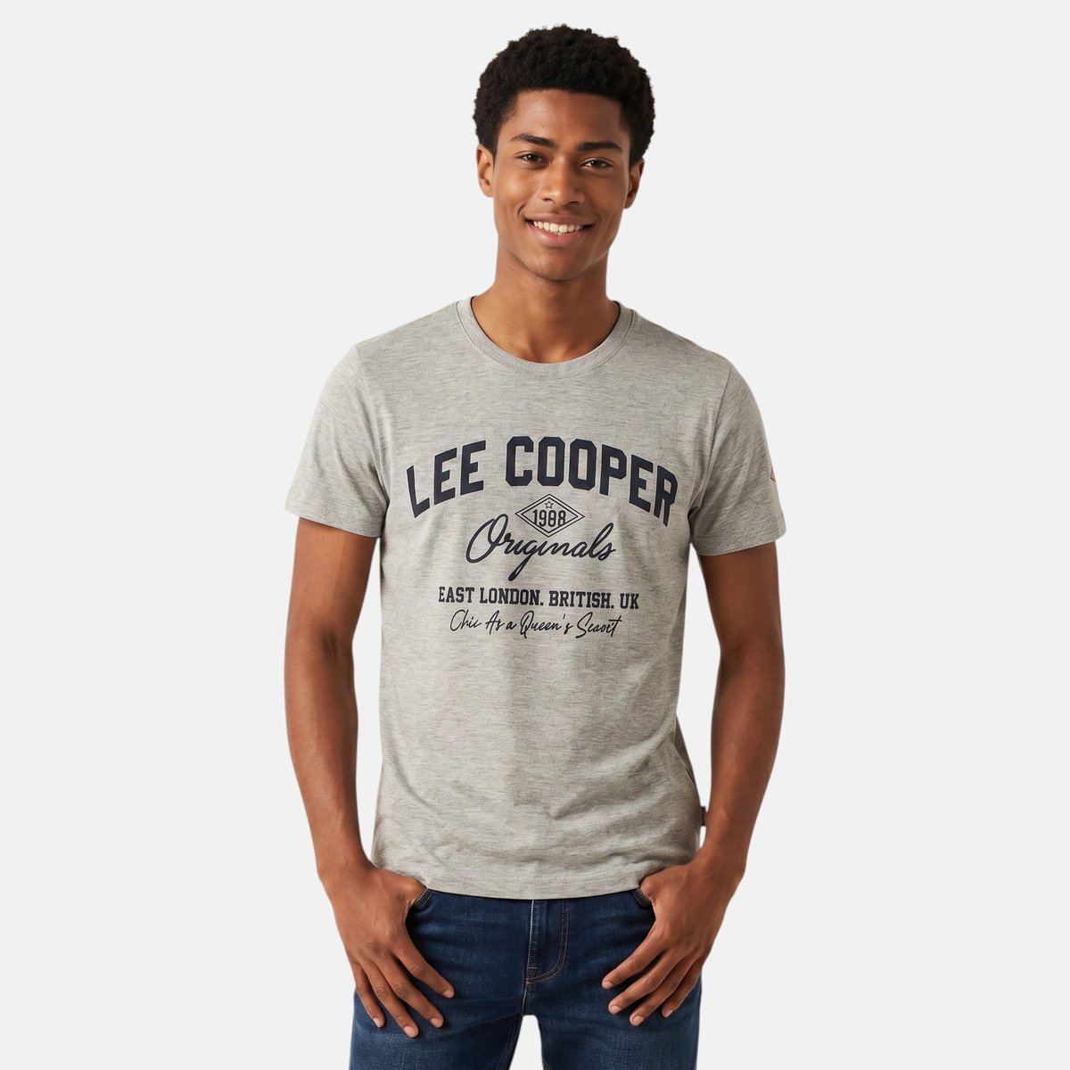 T-shirt manches courtes à inscription, col rond gris, LEE COOPER