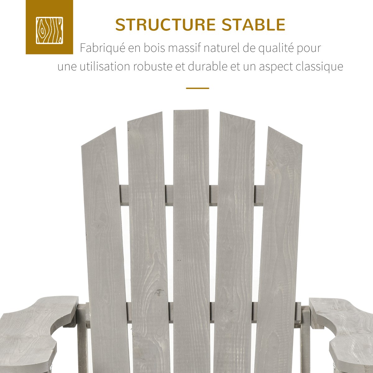 Chaise Adirondack Bois Beige gris, OUTSUNNY