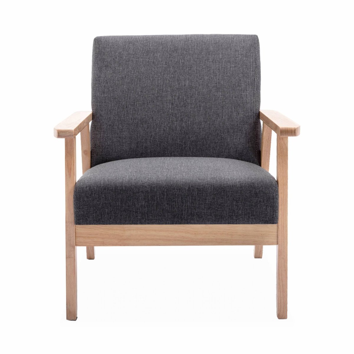 Banquette 2 places + fauteuil 1 place bois de peuplier, d'hévéa et tissu ISAK gris foncé, SWEEEK