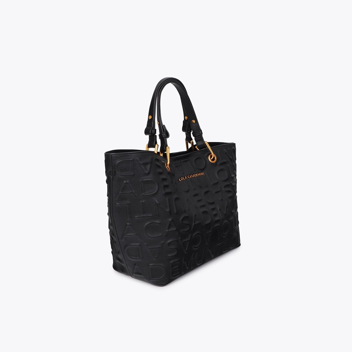 Cabas à logo embossé en simili cuir noir, LOLA CASADEMUNT