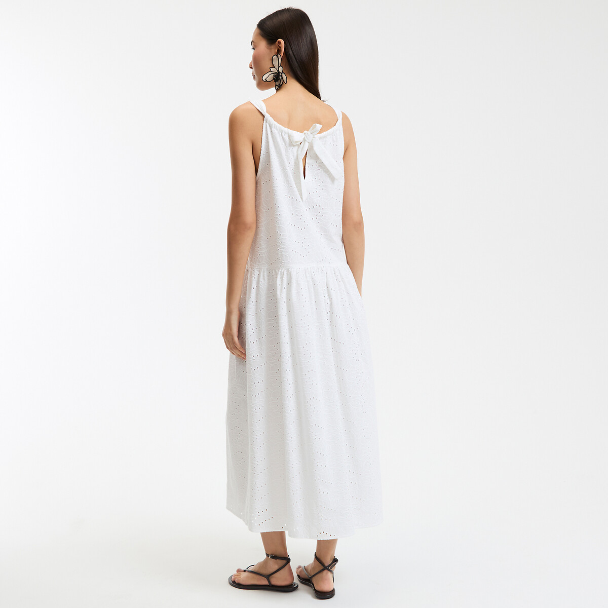 Sleeveless Maxi Dress in Broderie Anglaise ecru , LA REDOUTE COLLECTIONS