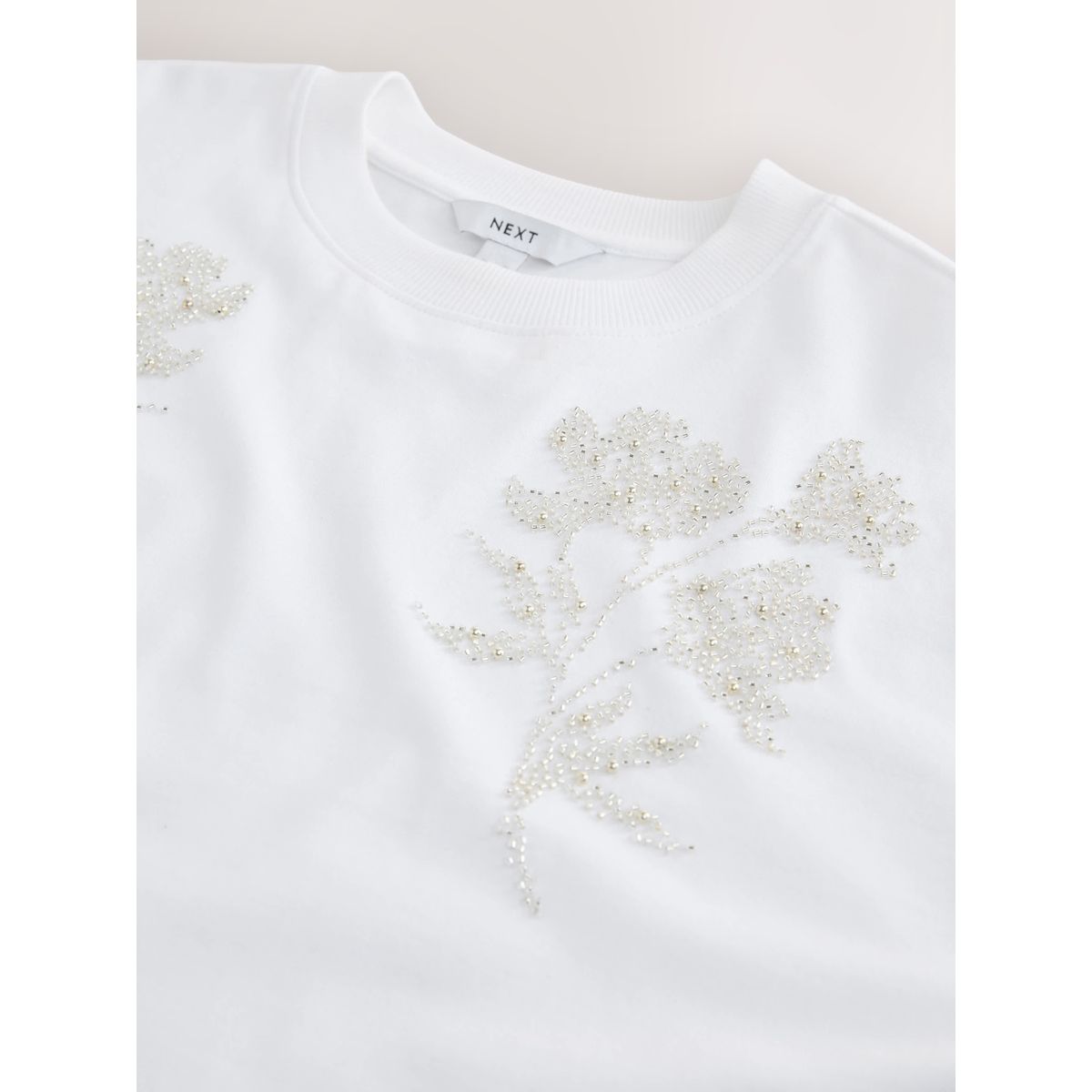 T-shirt ras du cou à manches courtes/fleurs blanc, NEXT