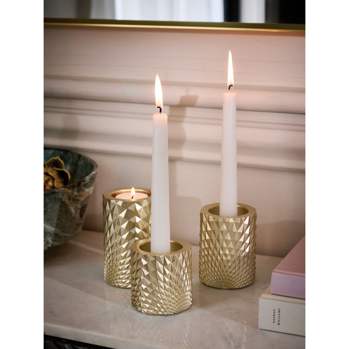 Porte-bougie chauffe-plat hexagonal, lot de 3 doré, NEXT