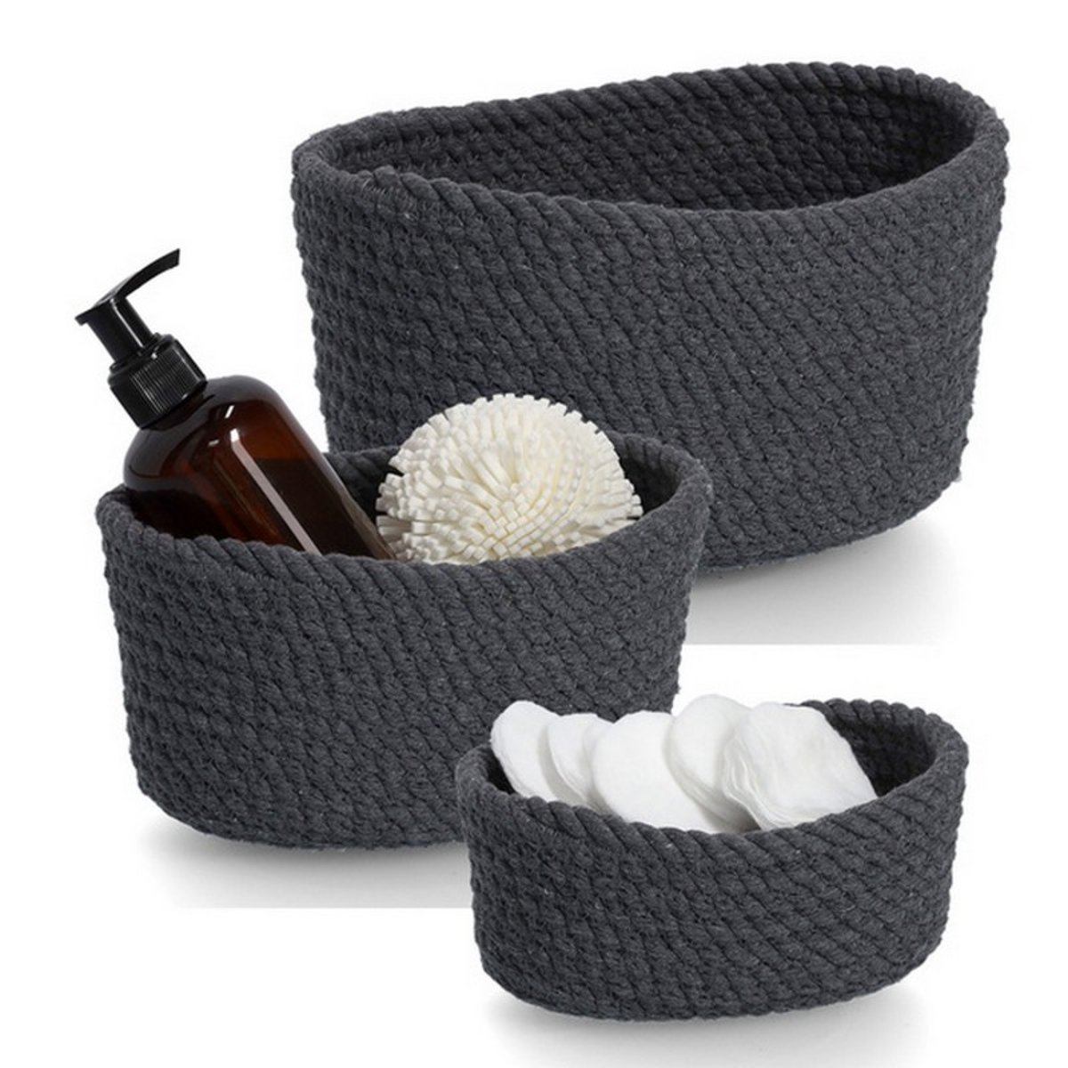 Panier rangement salle de bains coton  set de 3 noir, ZELLER PRESENT