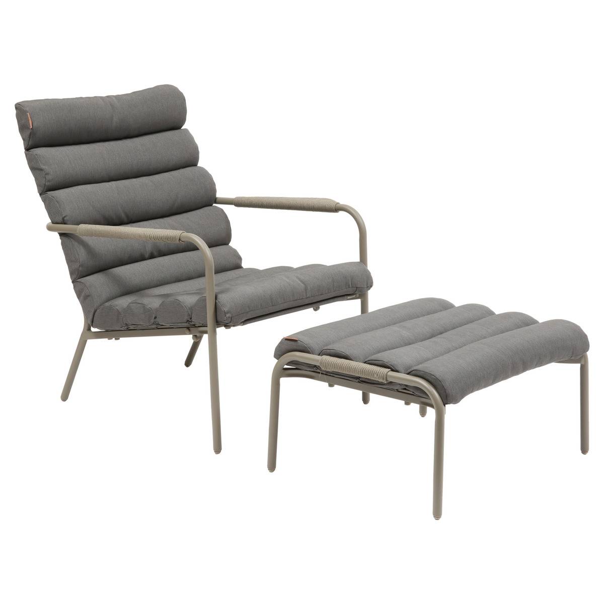 Fauteuil relax de jardin avec repose-pieds en acier SOLANI cafe, HESPERIDE