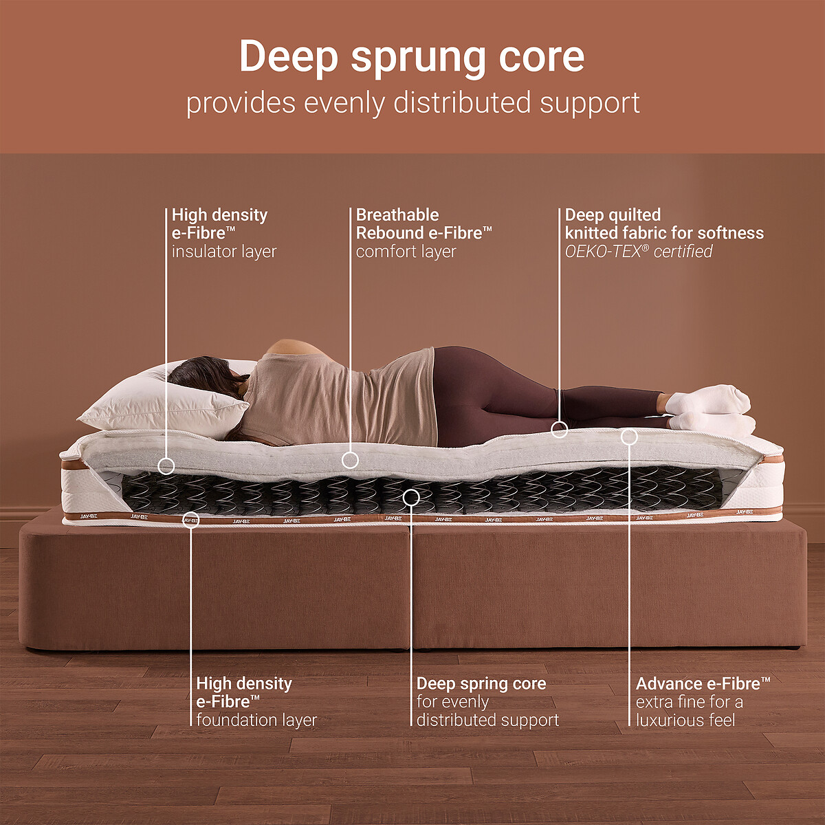 Jay-Be® Ryze Deep Quilted Sprung Mattress white/brown, JAY-BE