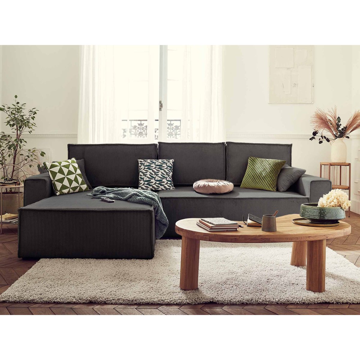 Canapé d'Angle Convertible 4 places - DELLIA gris foncé, BEST MOBILIER