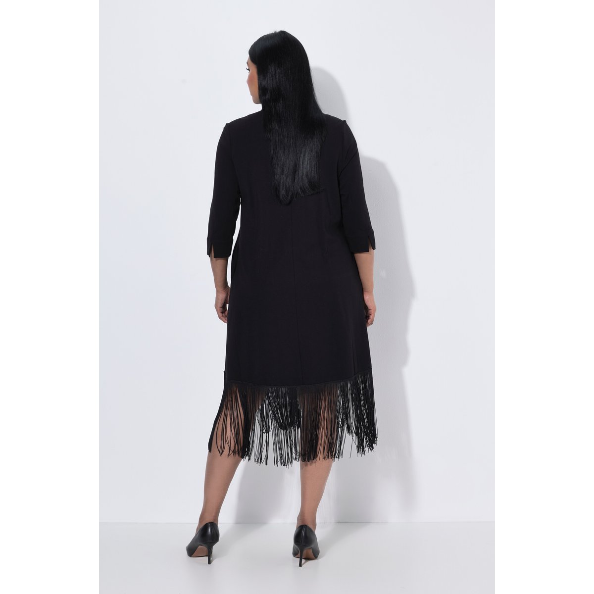 Robe midi en point de Rome noir, ULLA POPKEN