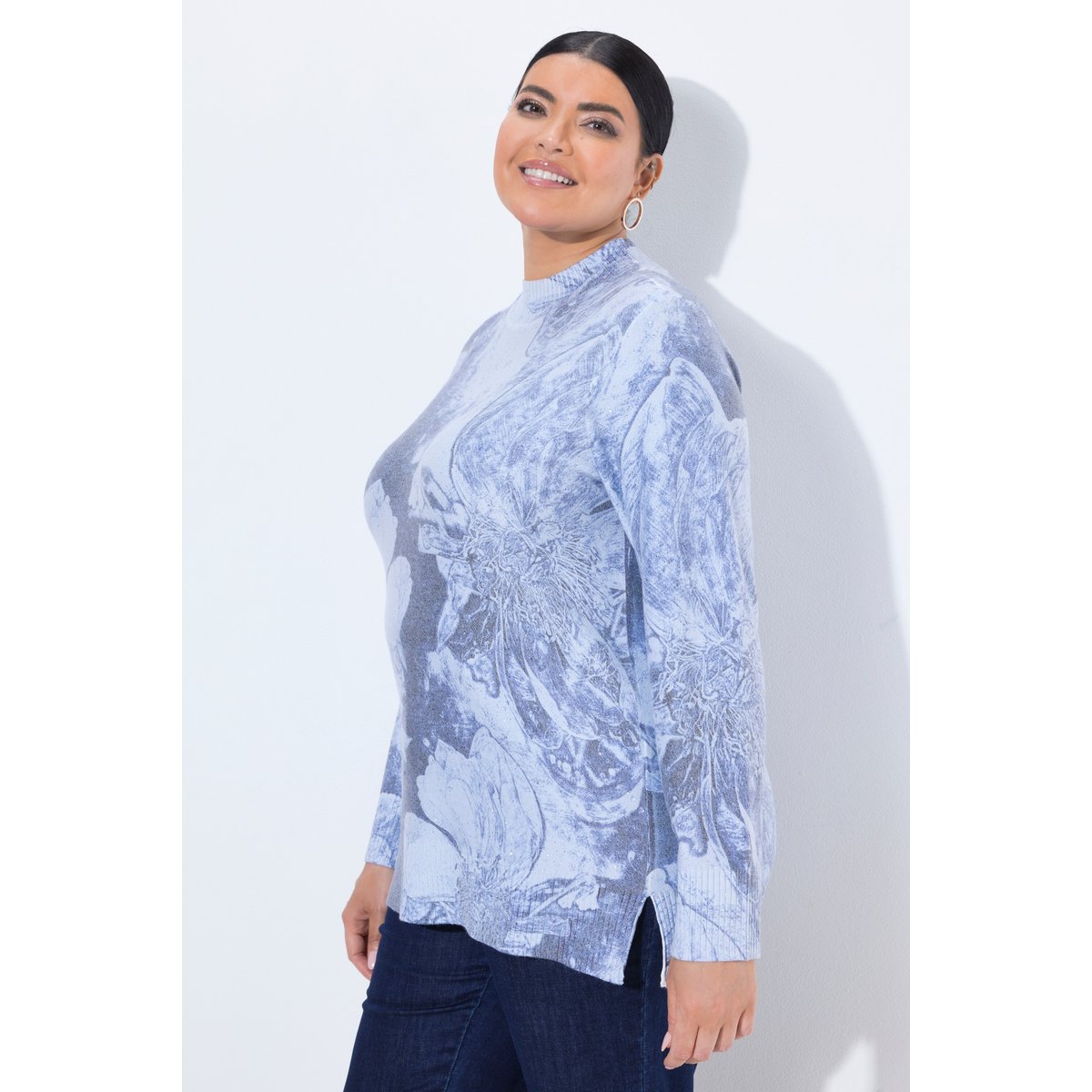 Pull à col montant et manches longues, strass marine foncé, ULLA POPKEN