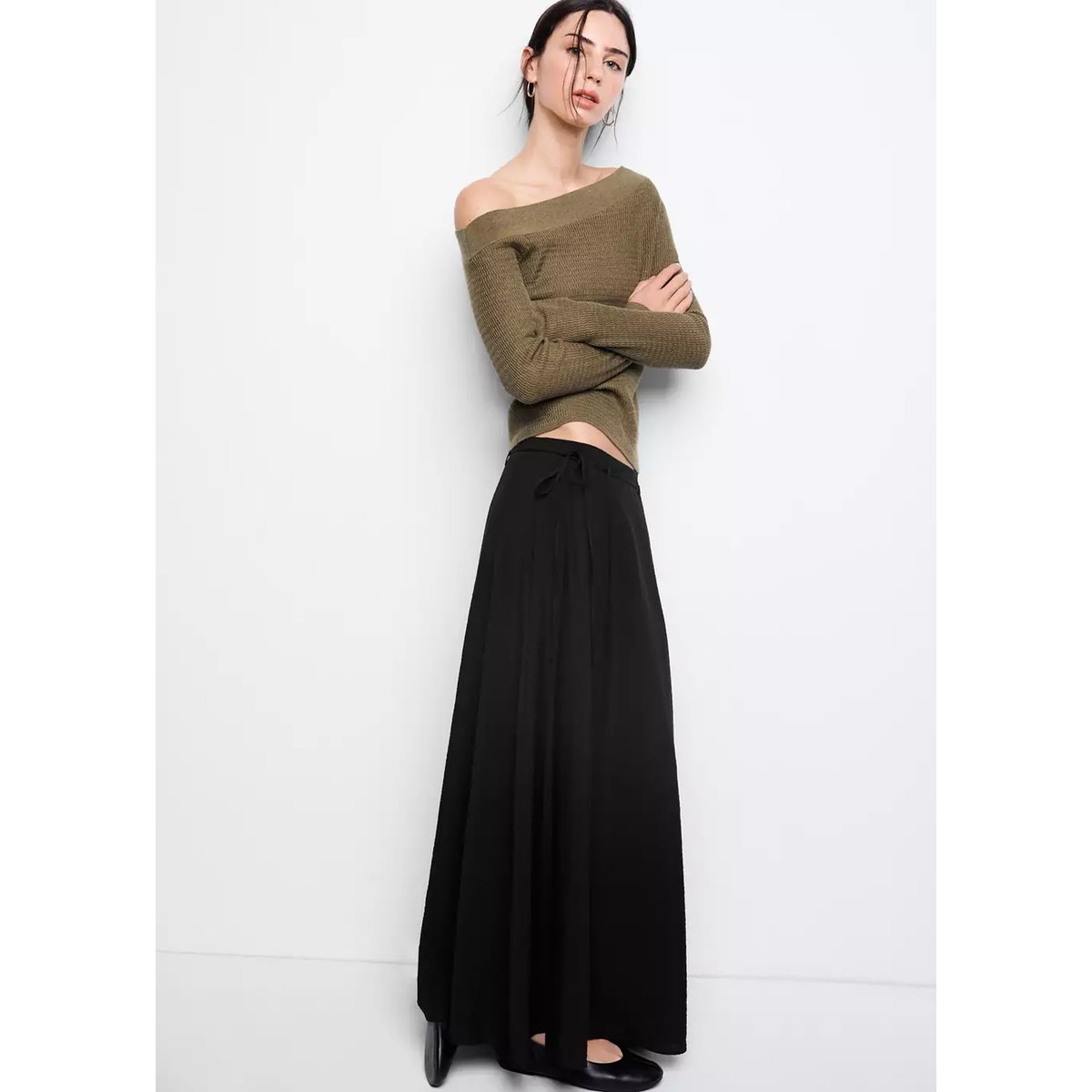 Jupe longue nœud gris anthracite, MANGO TEEN