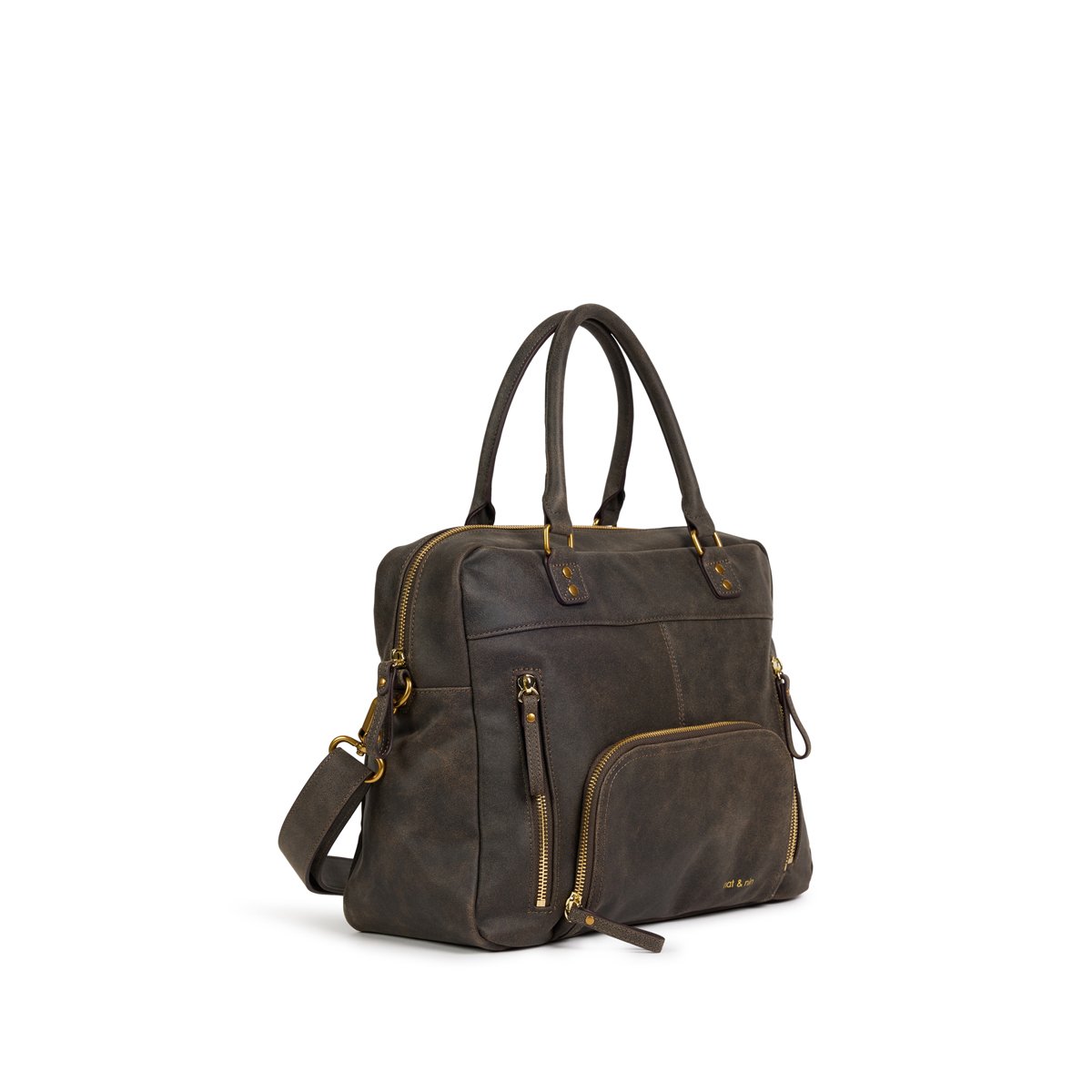 Sac à main en cuir, porté épaule avec bandoulière MACY marron vieilli, NAT & NIN