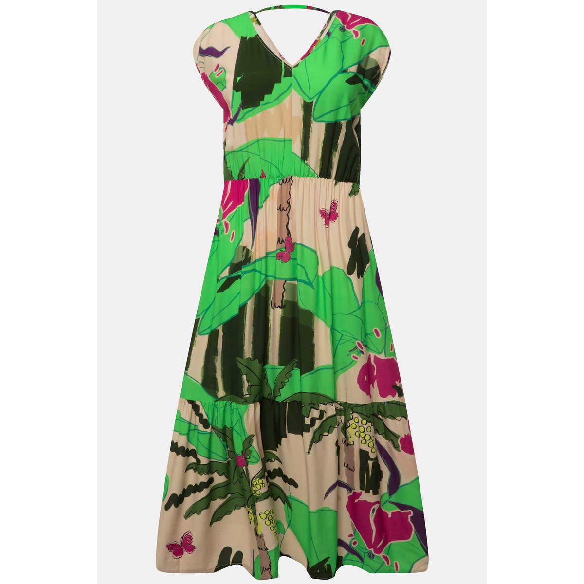 Robe maxi à motif palmiers, sans manches persil, ULLA POPKEN