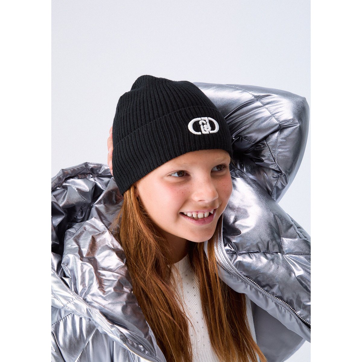 Chapeau en maille avec logo noir, LIU JO