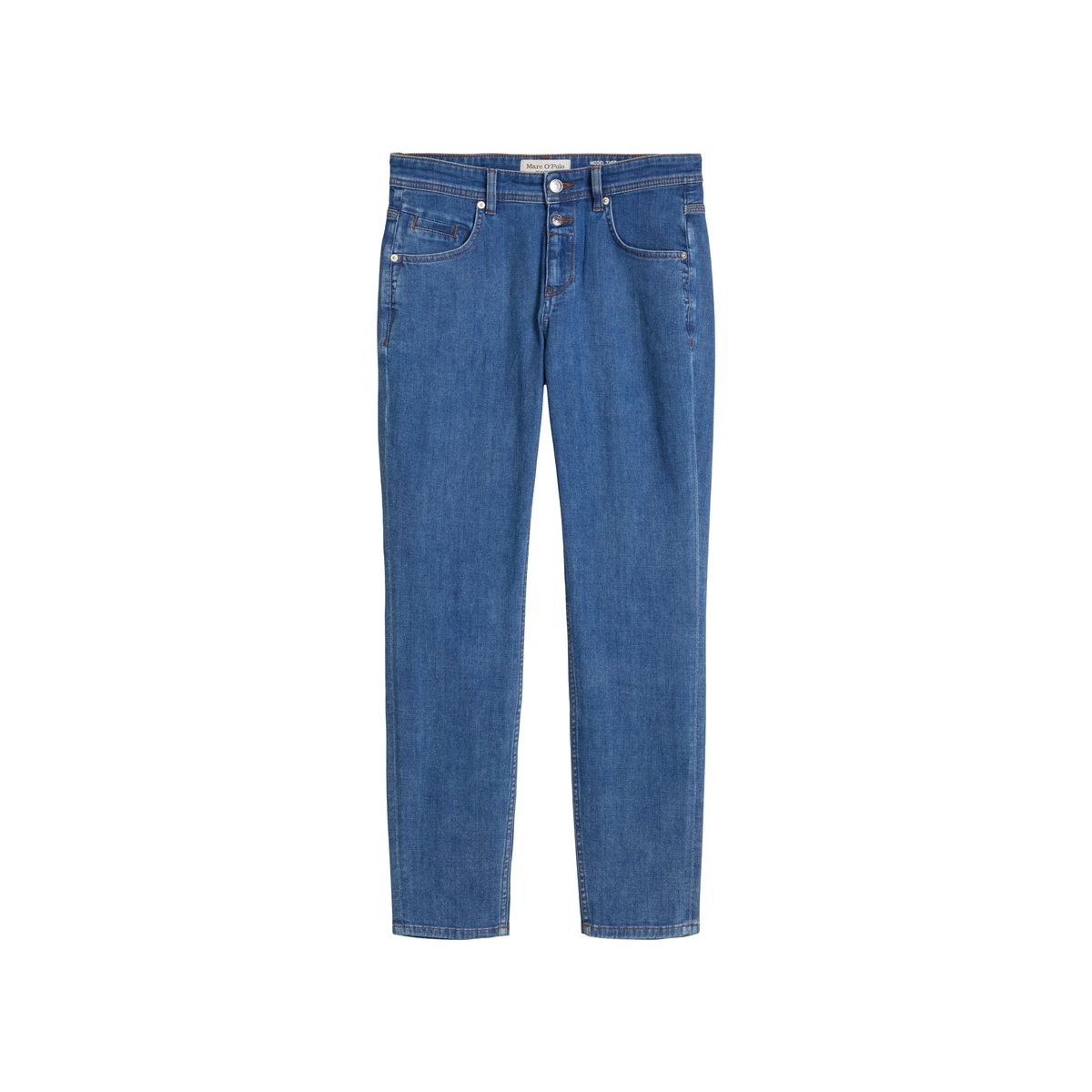 Jeans modèle Theda boyfriend cropped avec deux boutons bleu moyen, MARC O'POLO