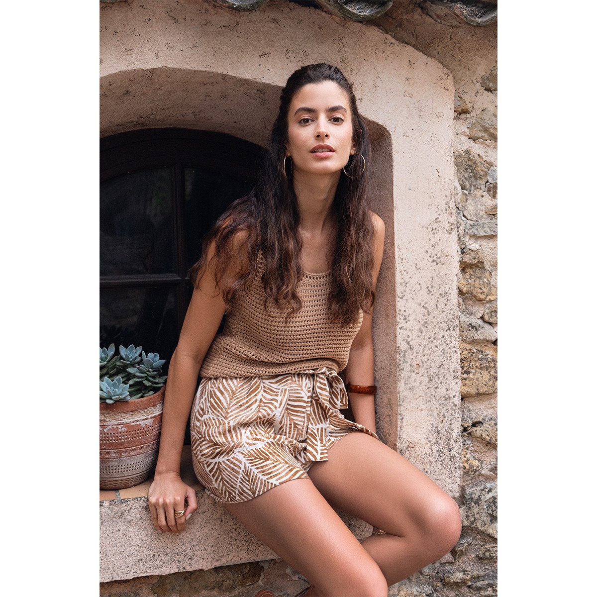 Débardeur en maille crochet beige, MOLLY BRACKEN