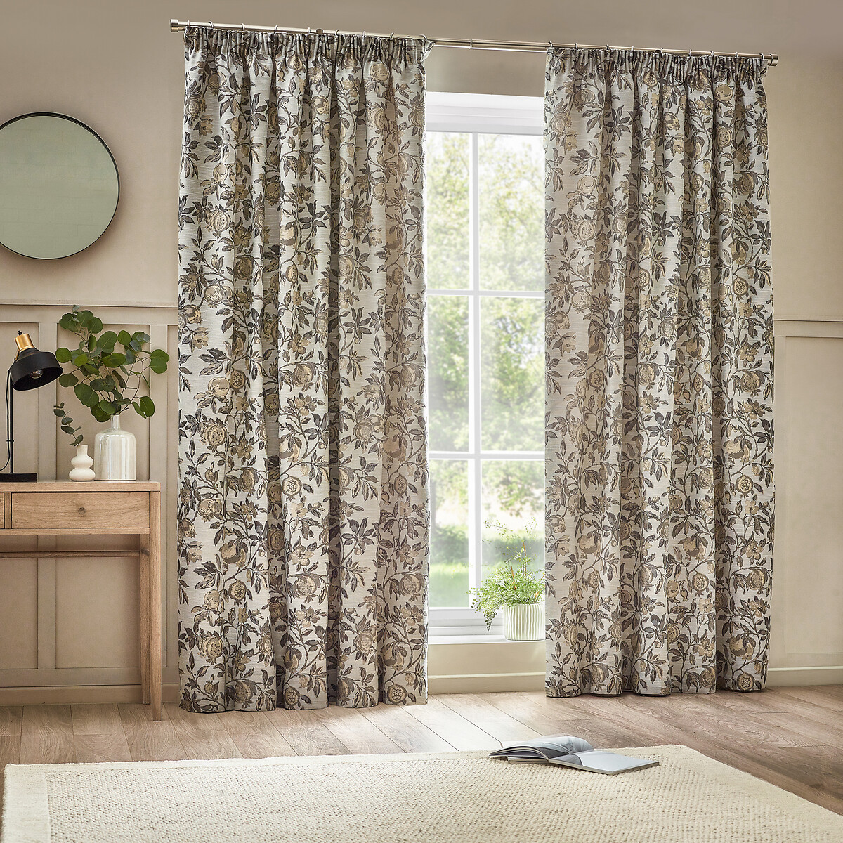Pomegranate Jacquard Pencil Pleat Curtains natural, WYLDER