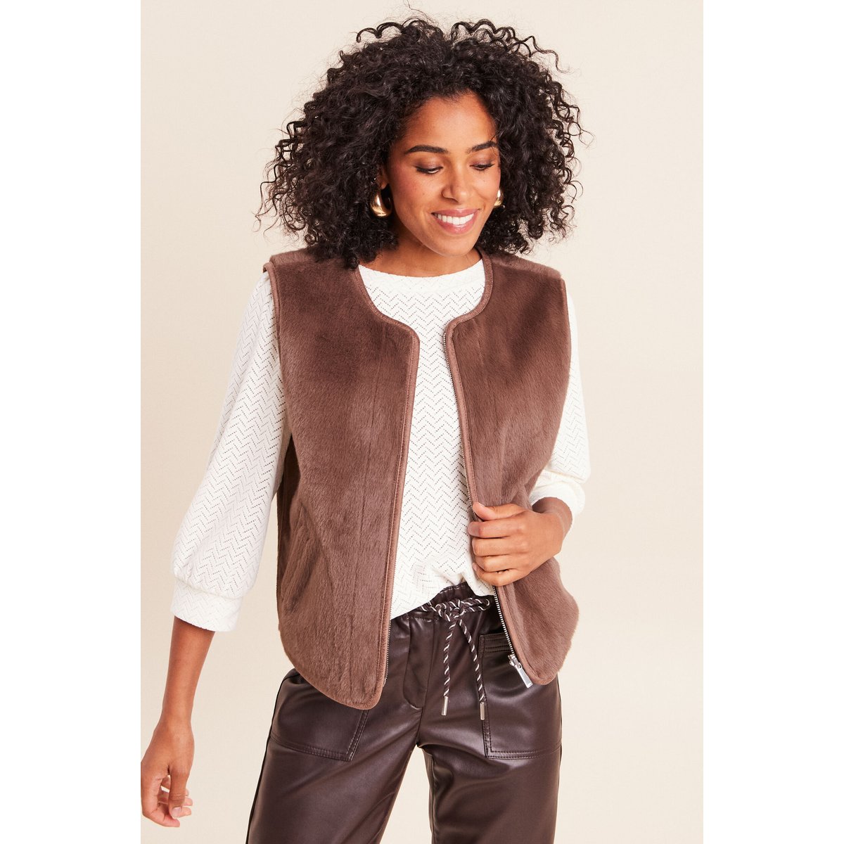 veste sans col marron, BREAL