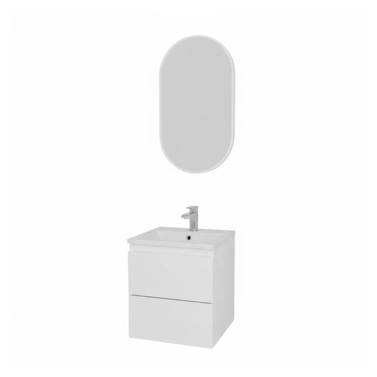 Meuble vasque 45cm robinet chromé et miroir SORRENTO blanc satiné, MOB IN