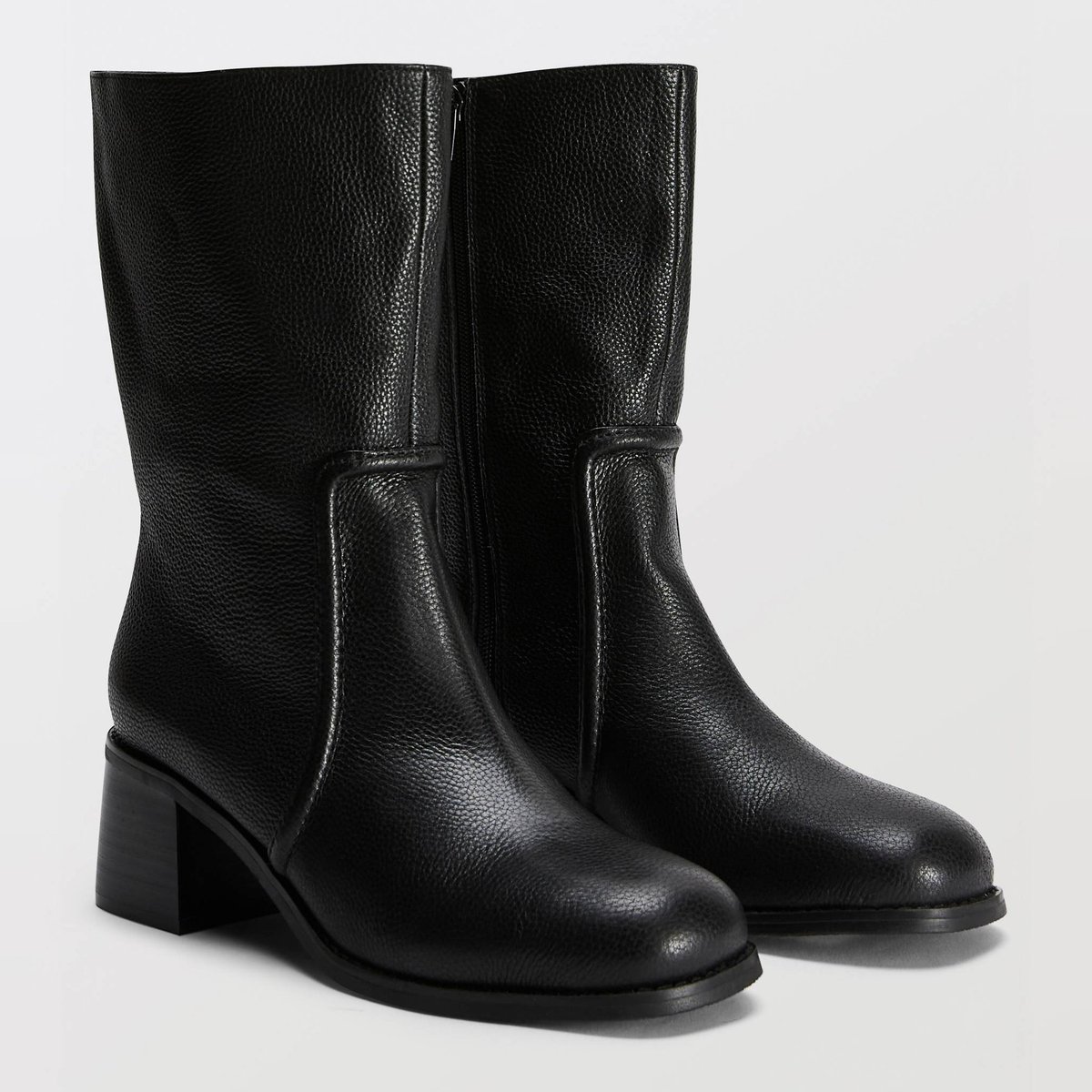 Bottes à talon en cuir noir, MONOPRIX