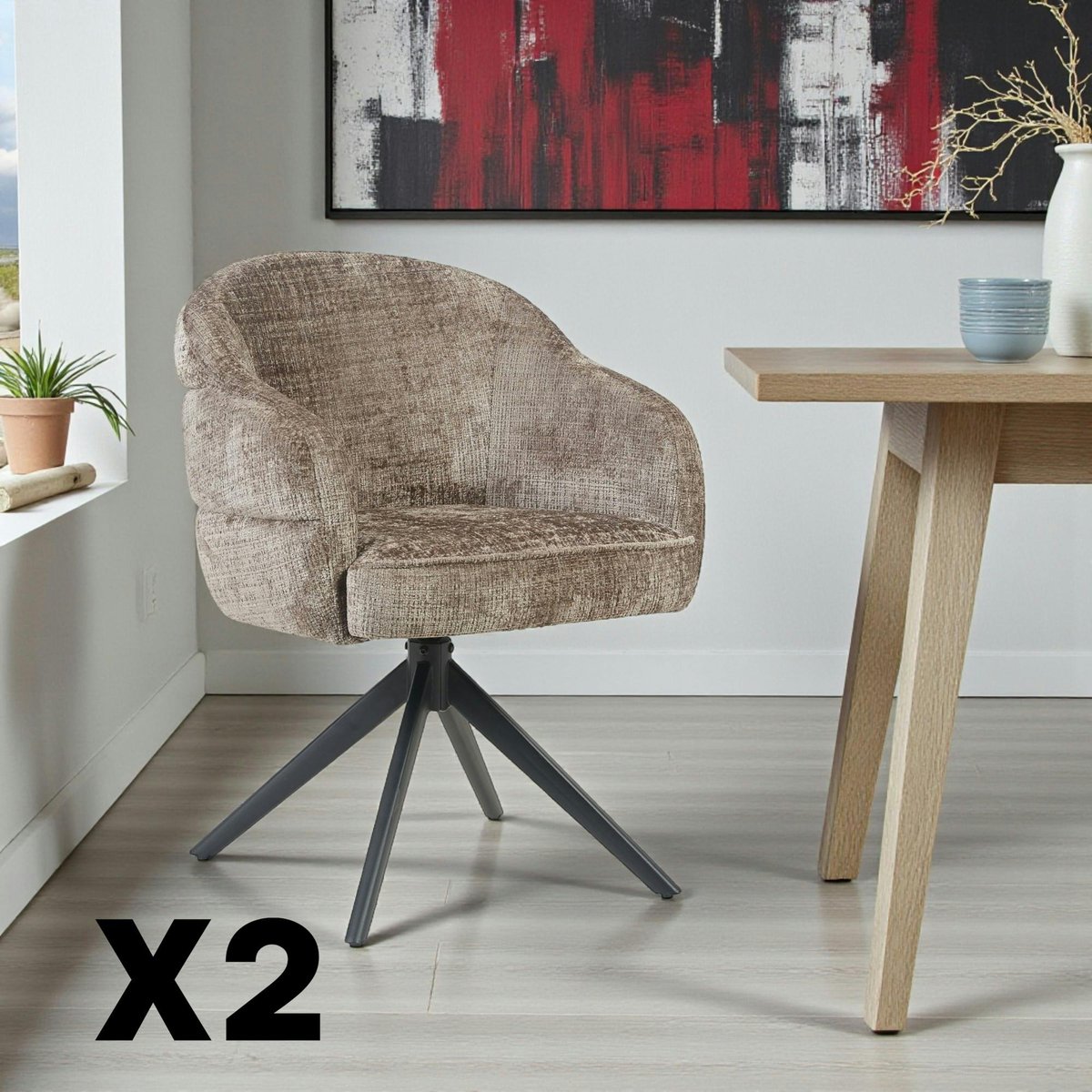 Chaise arrondie pivotante en tissu chenille (lot de 2) CORTINA greige, PIER IMPORT