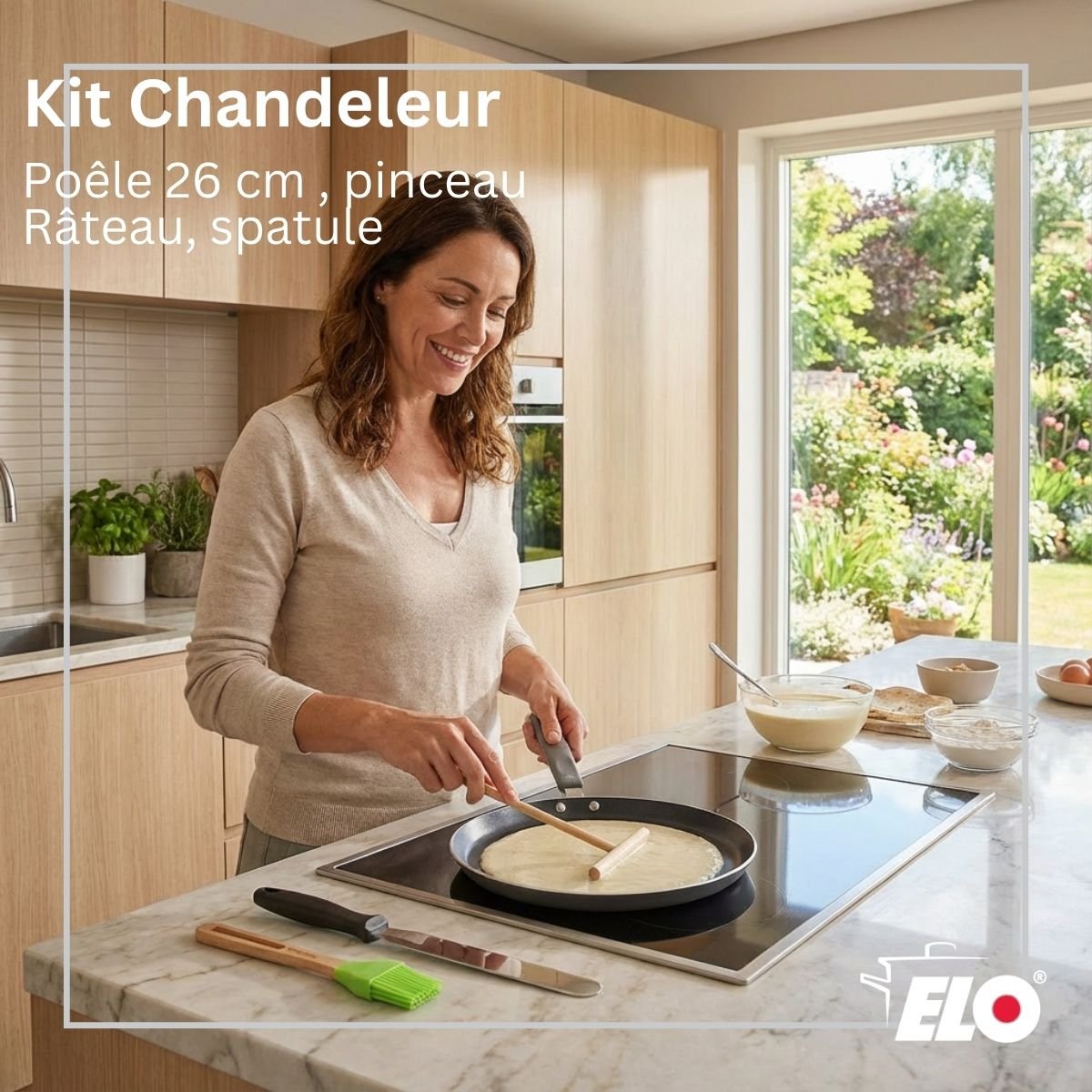 Set chandeleur crêpière 26 cm et 3 ustensiles DUCATO noir|vert, ELO