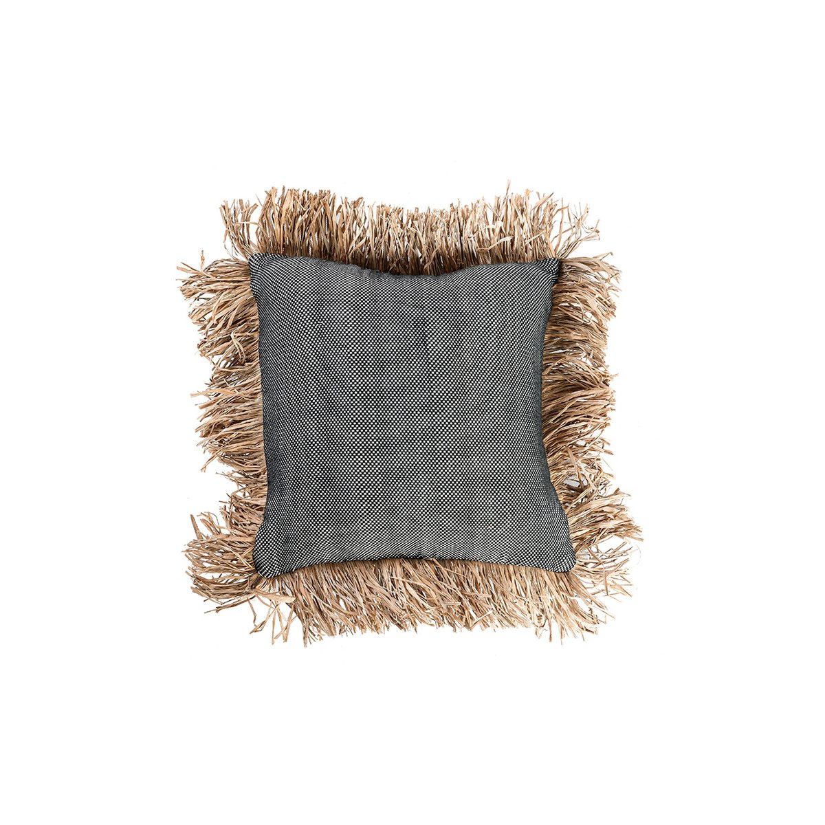 Housse de coussin en coton et raphia BONITA noir beige, BAZAR BIZAR