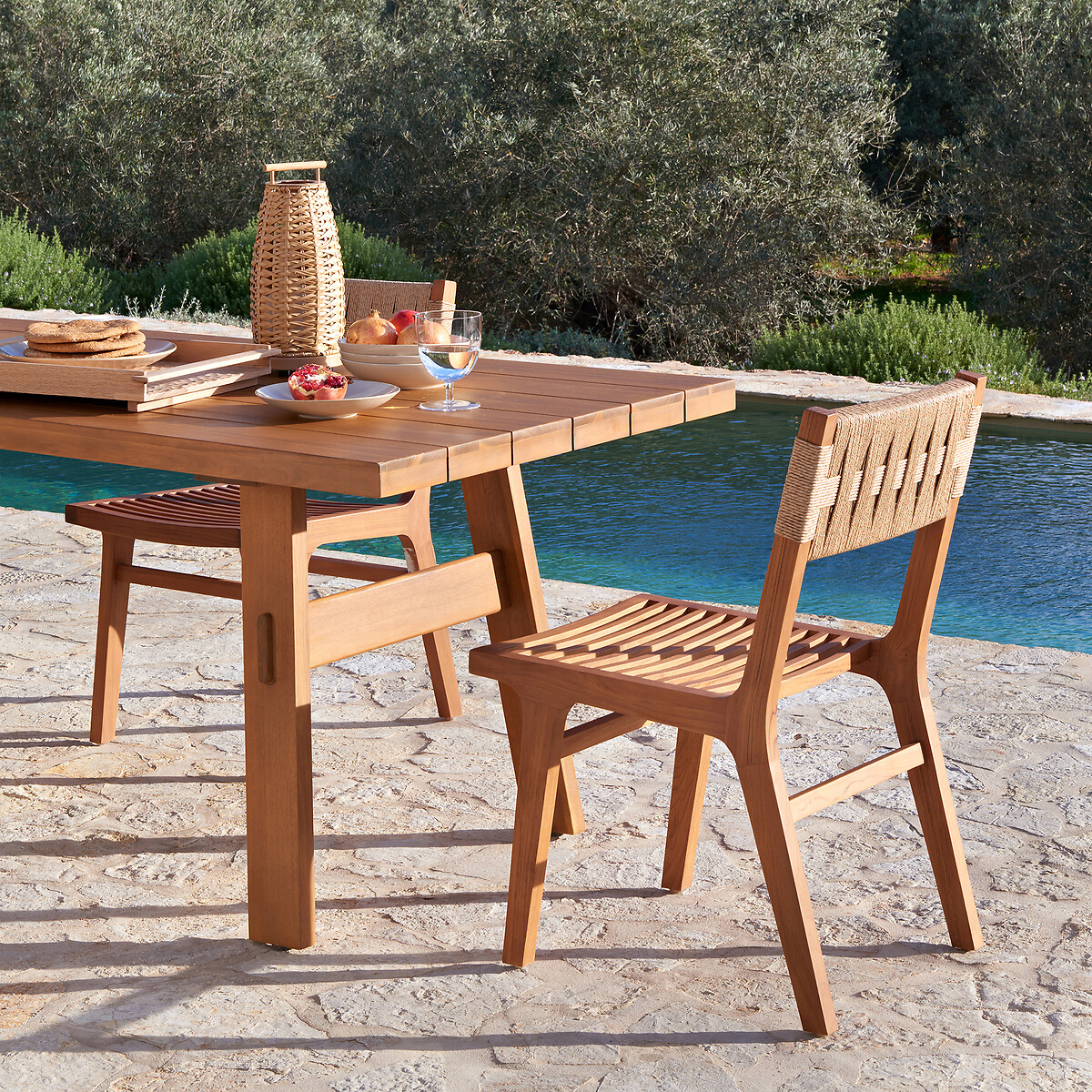 Lot de 2 chaises de jardin, en teck massif et tressage, LOUISE naturel, AM.PM