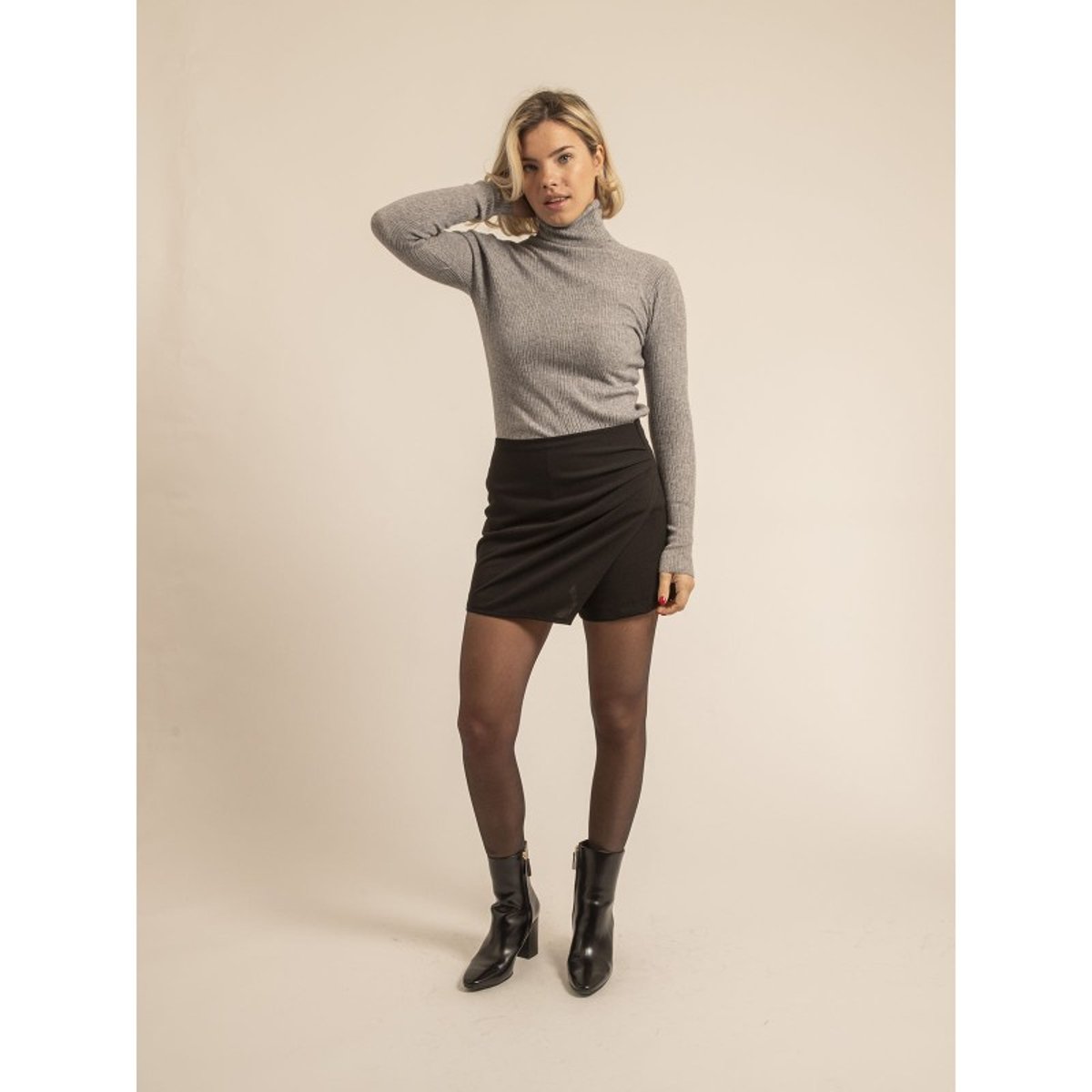 Pull Col Roulé Texturé Kilanie gris, DONA LISA