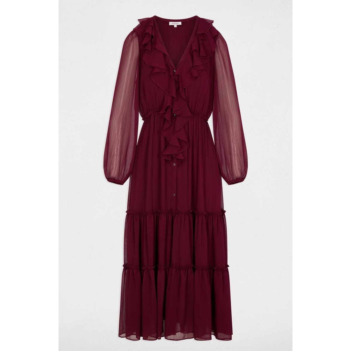 Robe longue fluide bordeaux, MORGAN