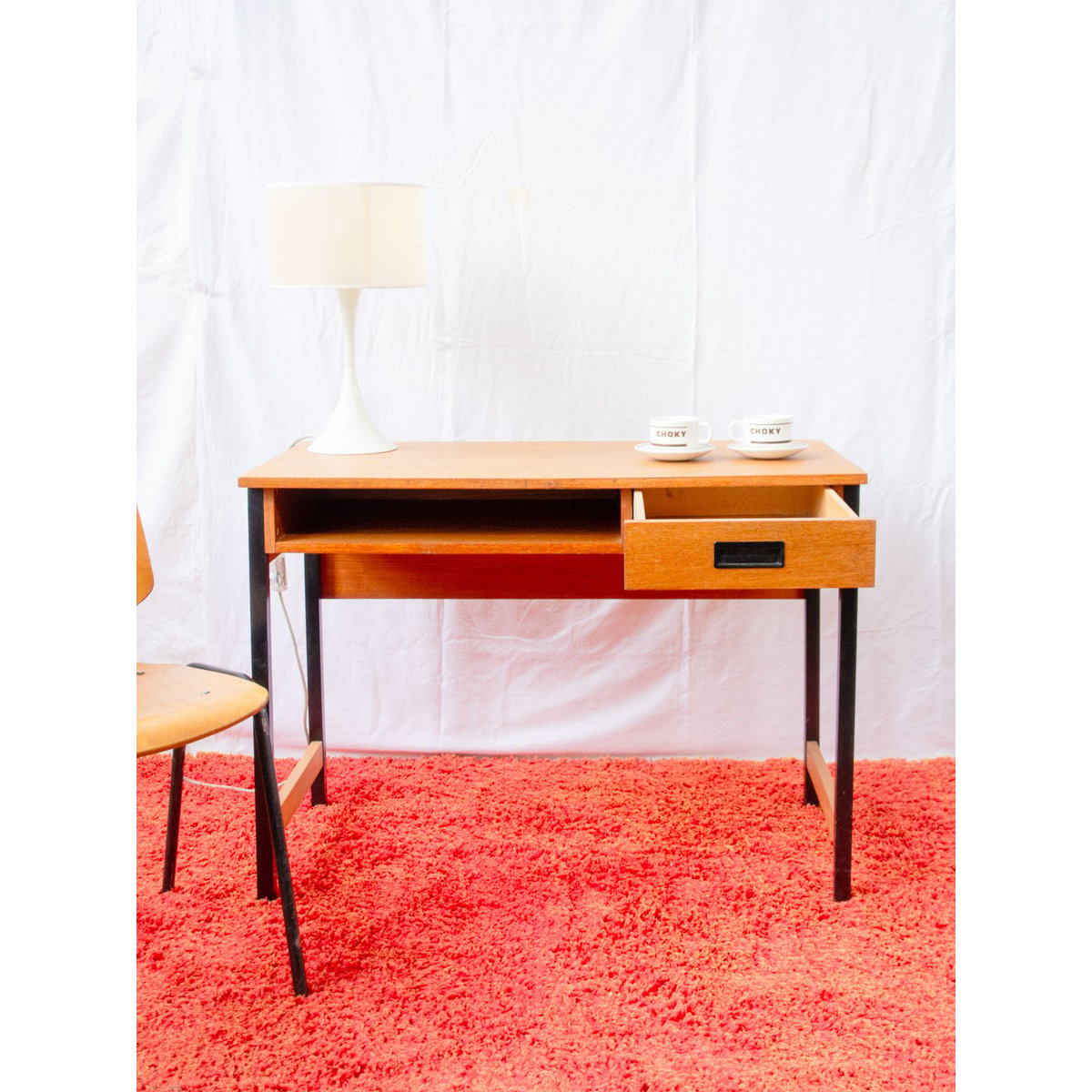 Bureau en chêne Yvan N°591 - Bon état bois clair, DEBONGOUT