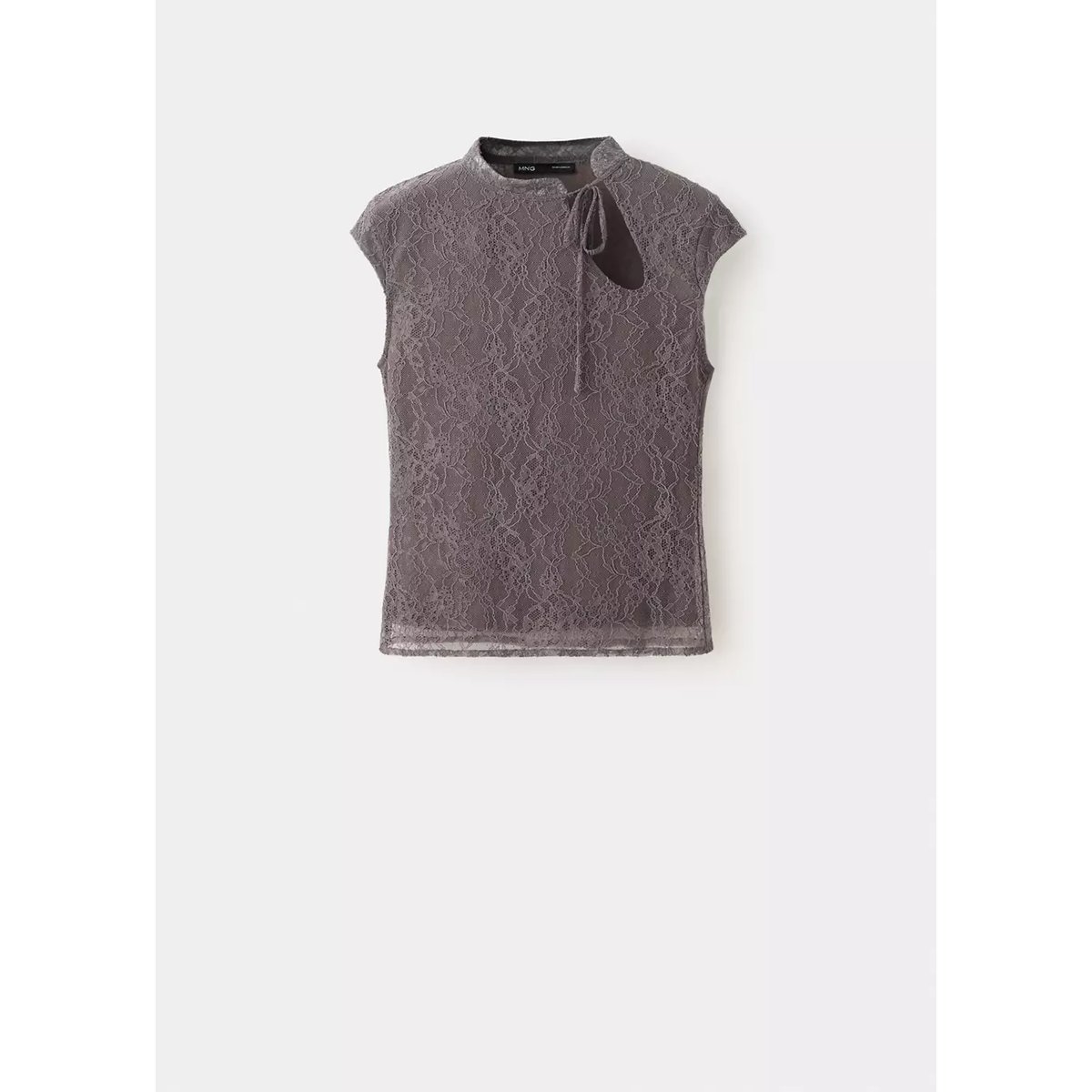 Top dentelle avec nœud gris, MANGO