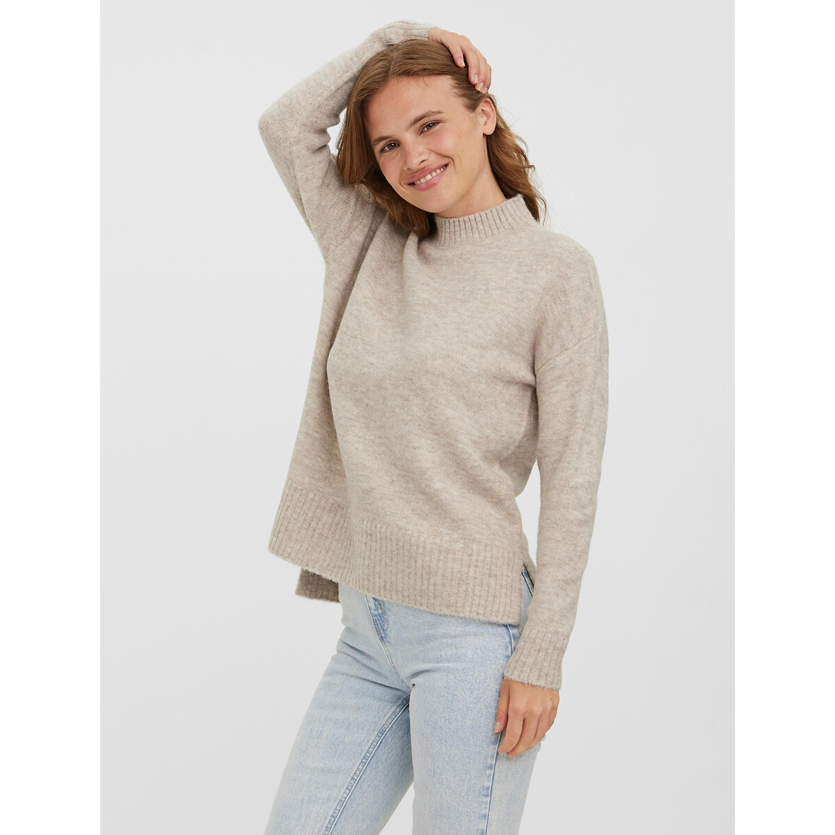 Pull oversized, col montant beige clair, VERO MODA
