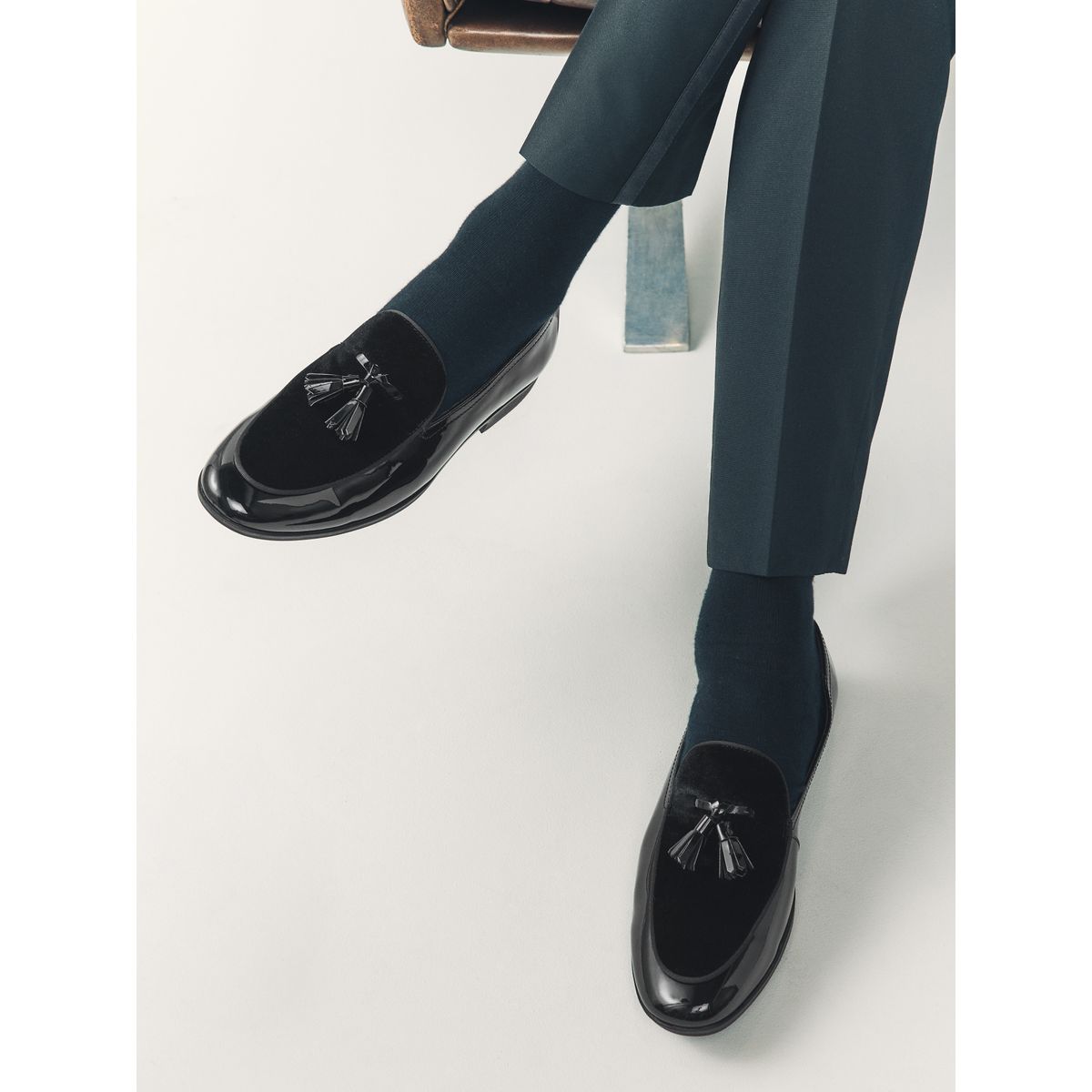 Mocassins en velours et vernis noir, NEXT