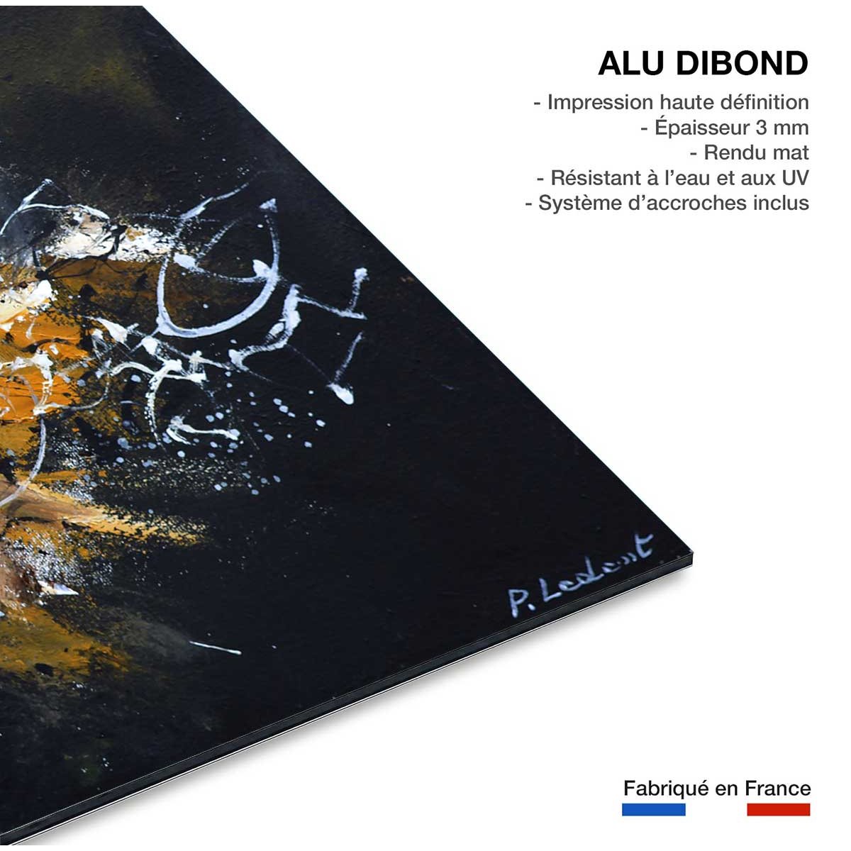 Tableau abstrait signature dorée tableau alu dibond, HEXOA