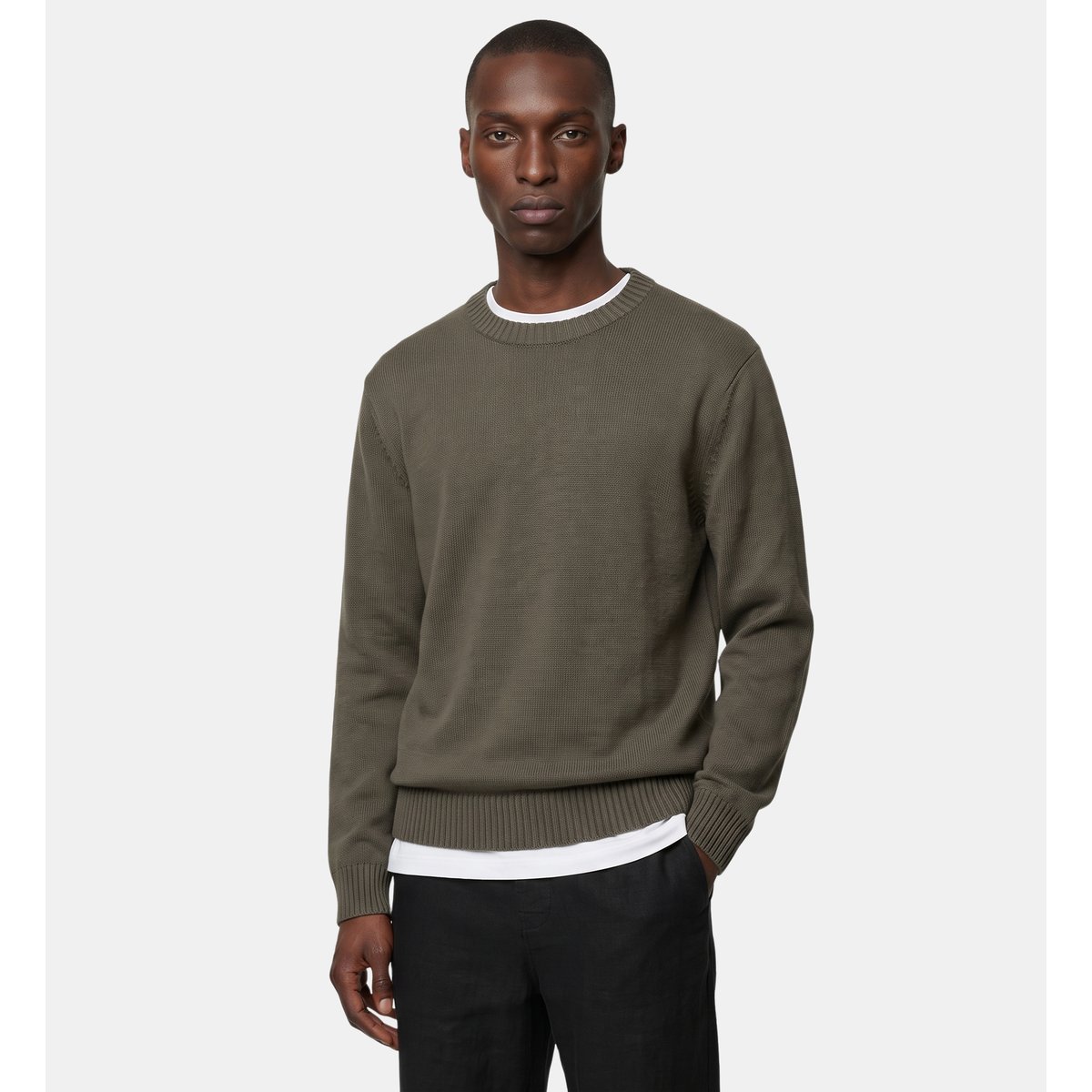 Pull leavy col rond laine mélangée kaki olive, GALERIES LAFAYETTE