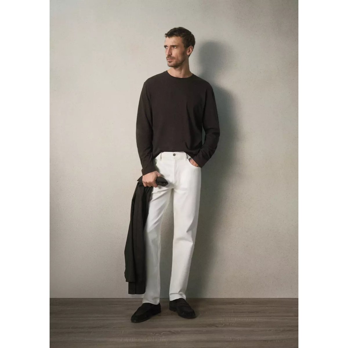 T-shirt coton mélangé cachemire regular fit marron, MANGO MAN